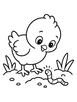 Free printable Cute Baby Chick And Smiling Worm coloring page