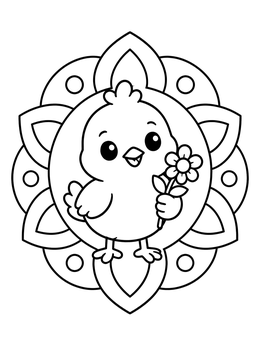 Free printable Cute Baby Chick With Flower coloring page
