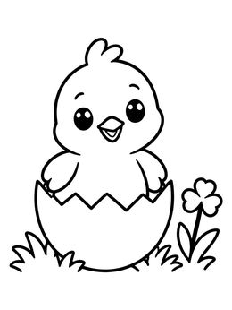 Free printable Cute Baby Chick In Eggshell coloring page