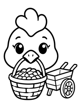Free printable Cute Chick With Basket And Wheelbarrow coloring page