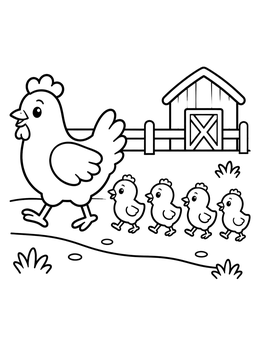 Free printable Hen With Chicks On The Farm coloring page