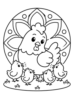 Free printable Mother Hen With Cute Chirping Chicks coloring page
