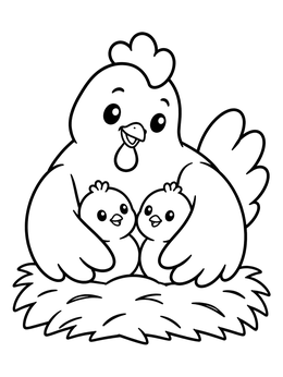 Free printable Mother Hen With Cute Chicks In Nest coloring page