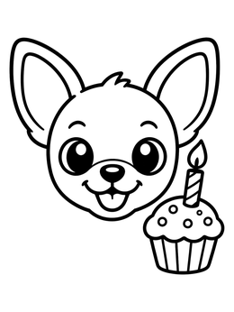 Free printable Chihuahua Puppy With Birthday Cupcake coloring page