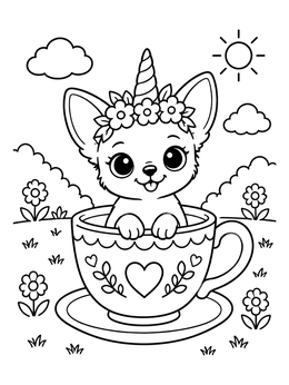 Free printable Chihuahua Puppy Unicorn In A Teacup coloring page