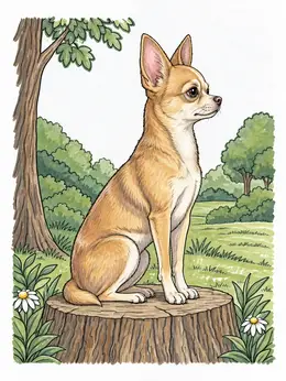 Chihuahua Sitting On A Tree Stump Coloring Page