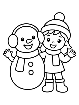 Free printable Happy Child And Earmuff Snowman coloring page