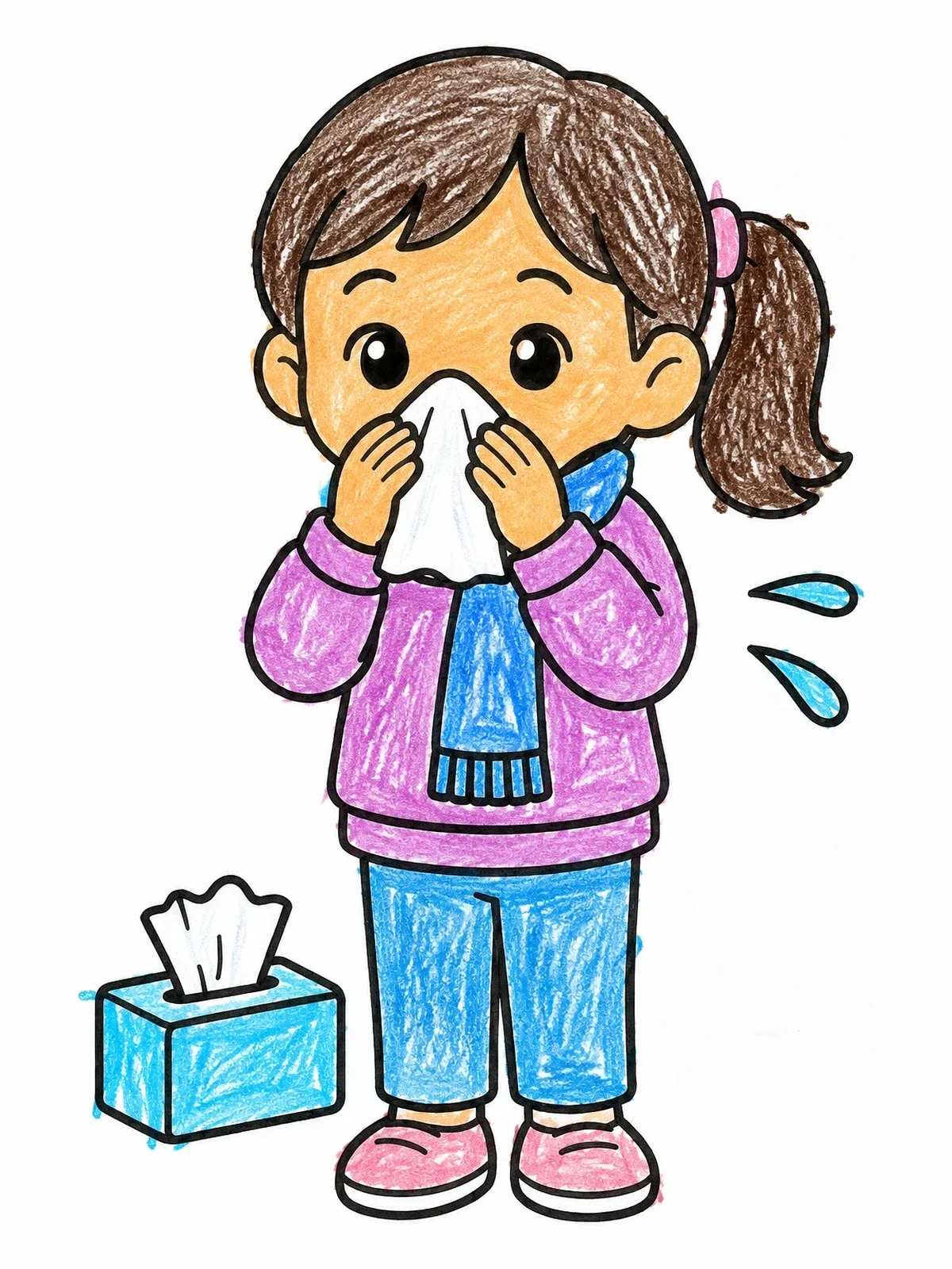 Colored example of the Child Blowing Nose With Tissue coloring page