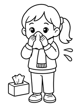 Free printable Child Blowing Nose With Tissue coloring page