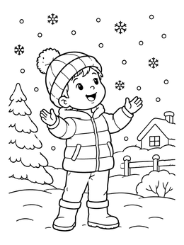 Free printable Child Catching Winter Snowflakes coloring page