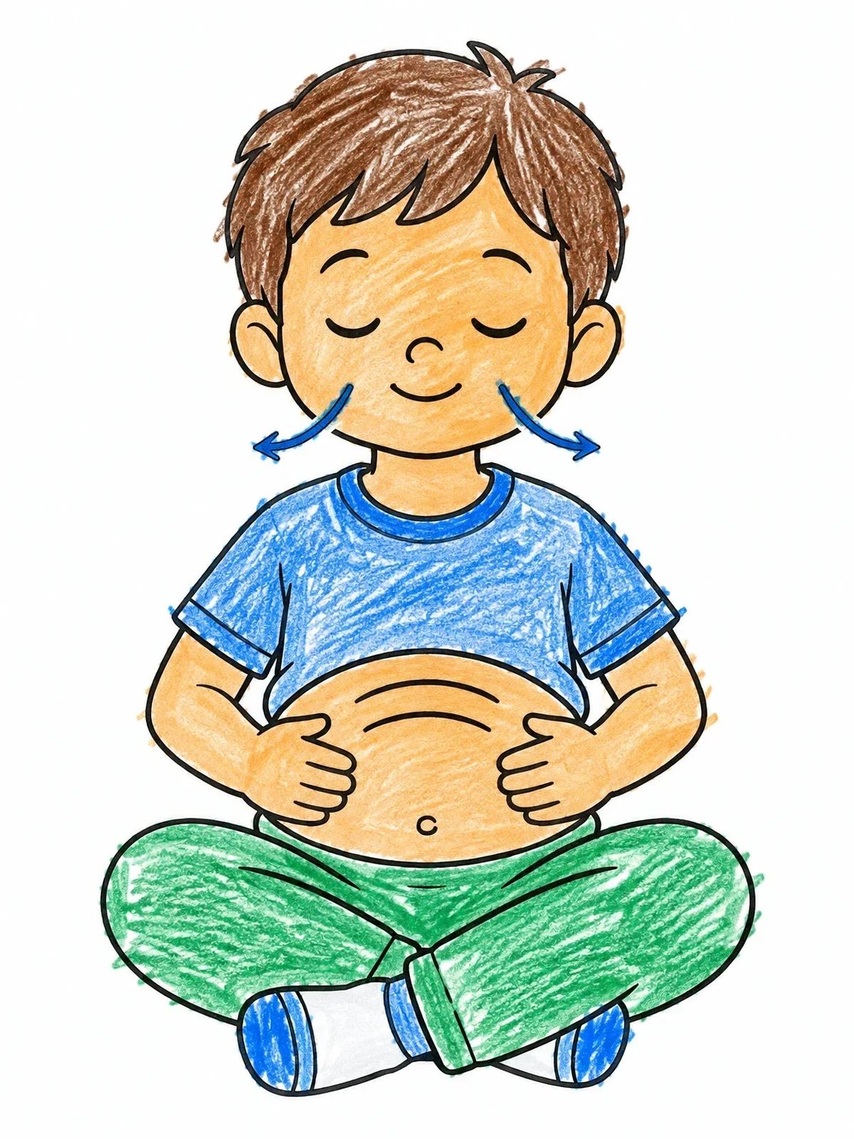 Colored example of the Child Practicing Deep Belly Breathing coloring page