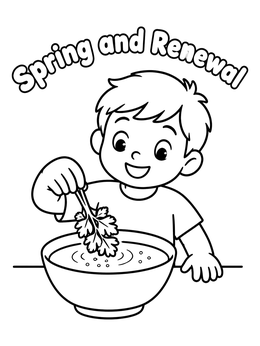 Free printable Child Dipping Parsley For Passover coloring page