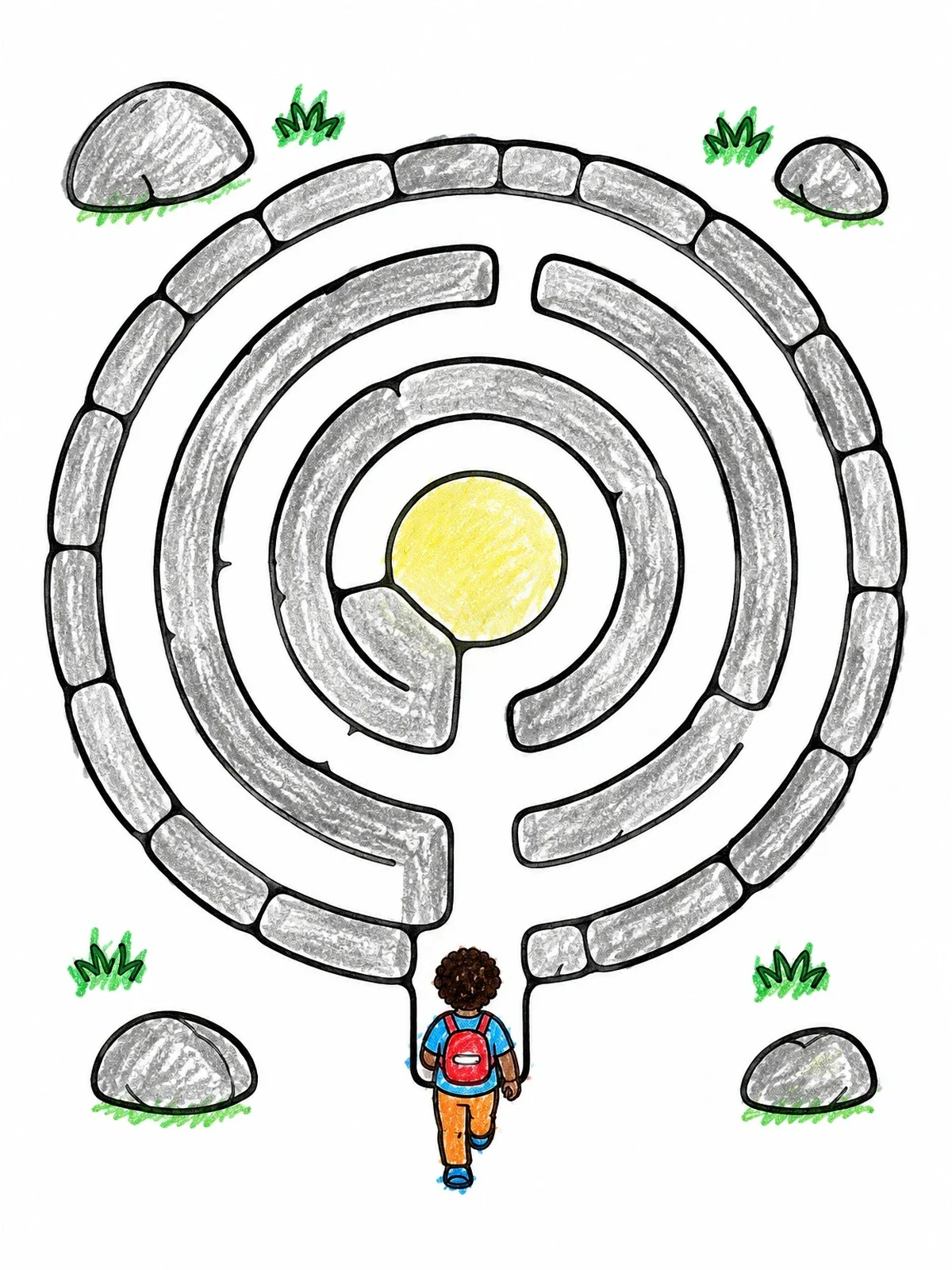 Colored example of the Child Entering Stone Circle Labyrinth coloring page