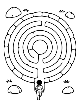 Free printable Child Entering Stone Circle Labyrinth coloring page
