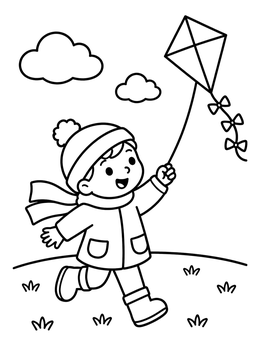 Free printable Child Flying A Kite Outdoors coloring page
