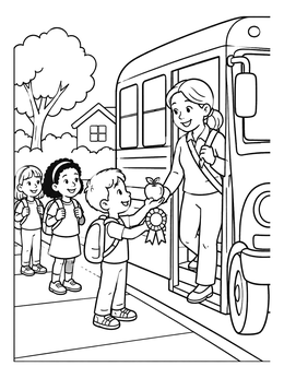 Free printable Child Giving Apple To Bus Driver coloring page