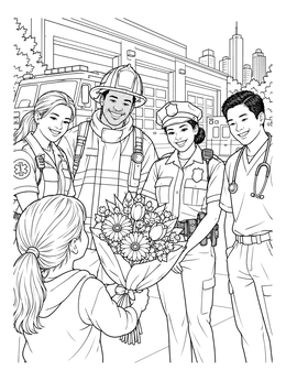 Free printable Child Thanking Community First Responders coloring page