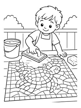 Free printable Child Grouting A Sea Turtle Mosaic coloring page