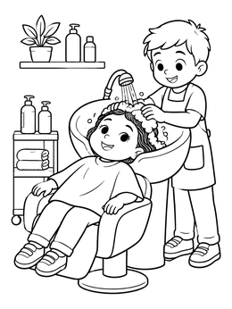Free printable Child Getting Hair Washed At Salon coloring page