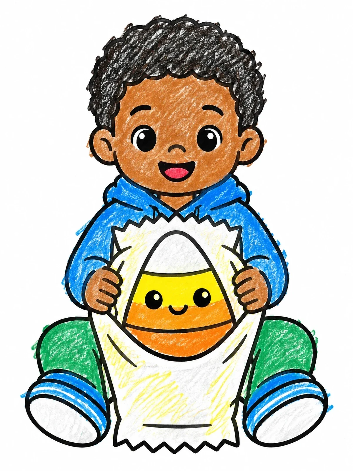 Colored example of the Child Holding A Candy Corn Treat coloring page