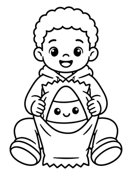 Free printable Child Holding A Candy Corn Treat coloring page