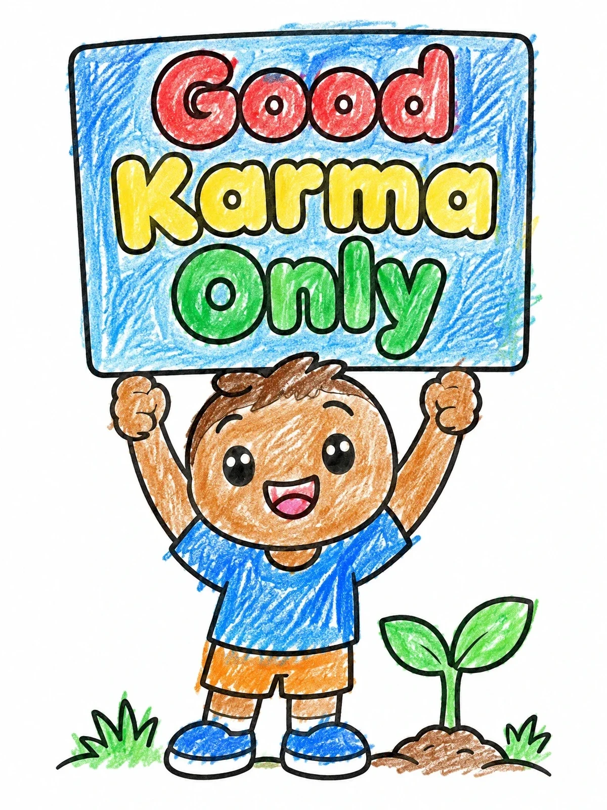 Colored example of the Happy Child With Good Karma Sign coloring page