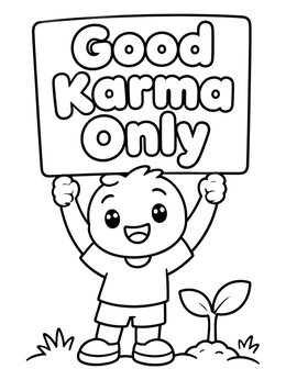 Free printable Happy Child With Good Karma Sign coloring page