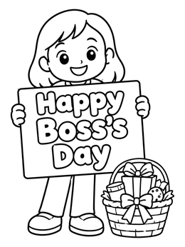 Free printable Child Holding Happy Boss Day Sign coloring page