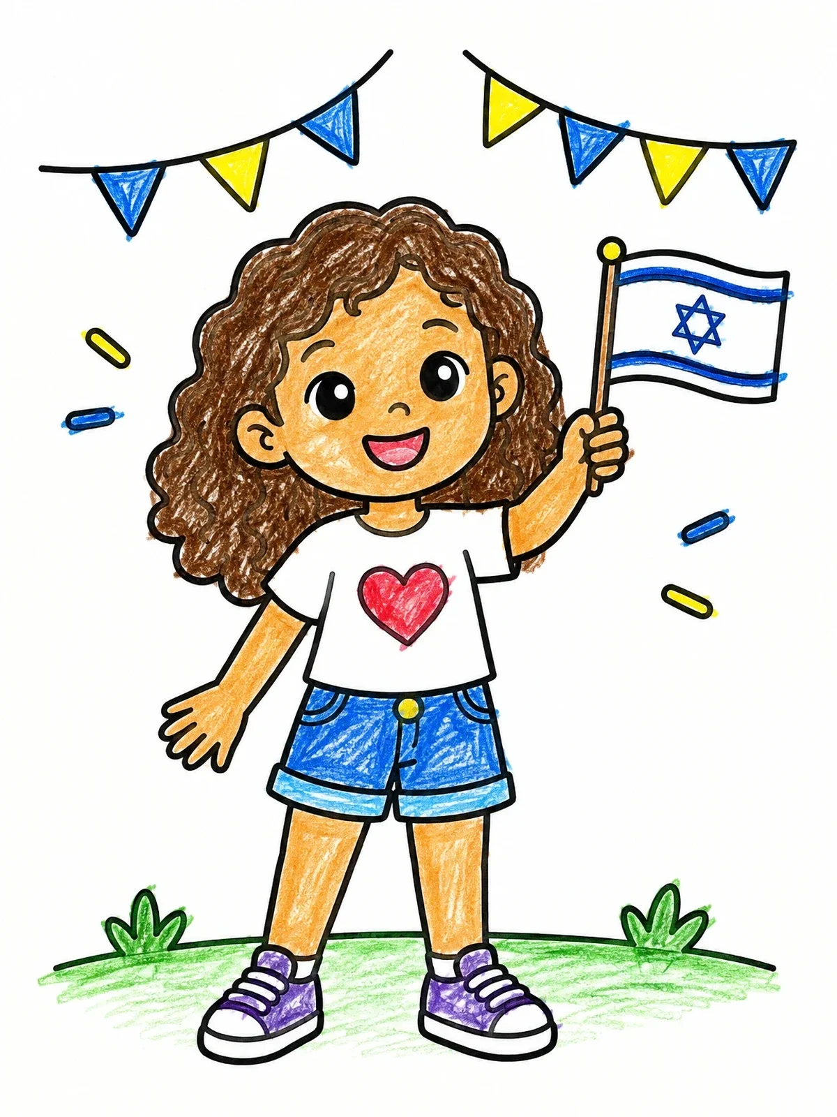 Colored example of the Child Holding Israeli Flag coloring page