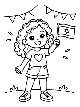 Free printable Child Holding Israeli Flag coloring page