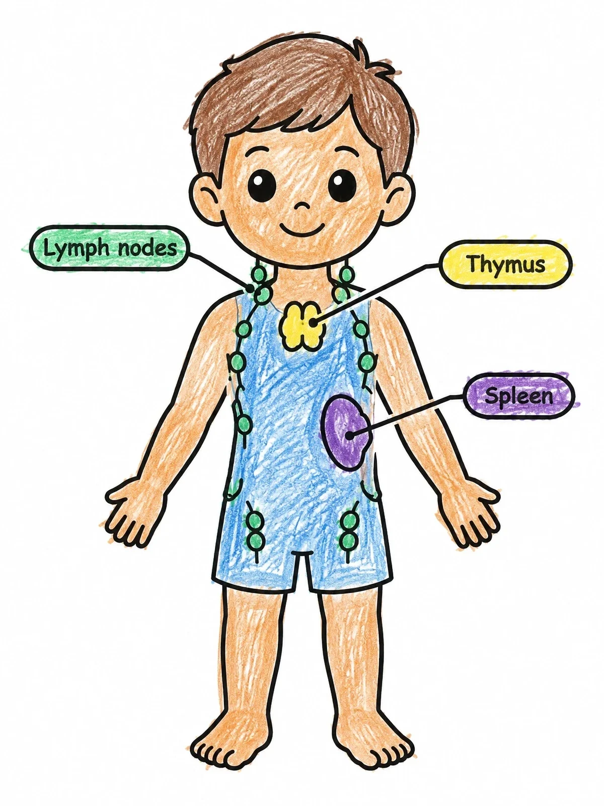 Colored example of the Child Immune System Diagram coloring page