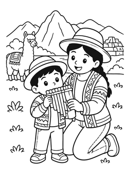 Free printable Child Learning Pan Flute In Peru coloring page