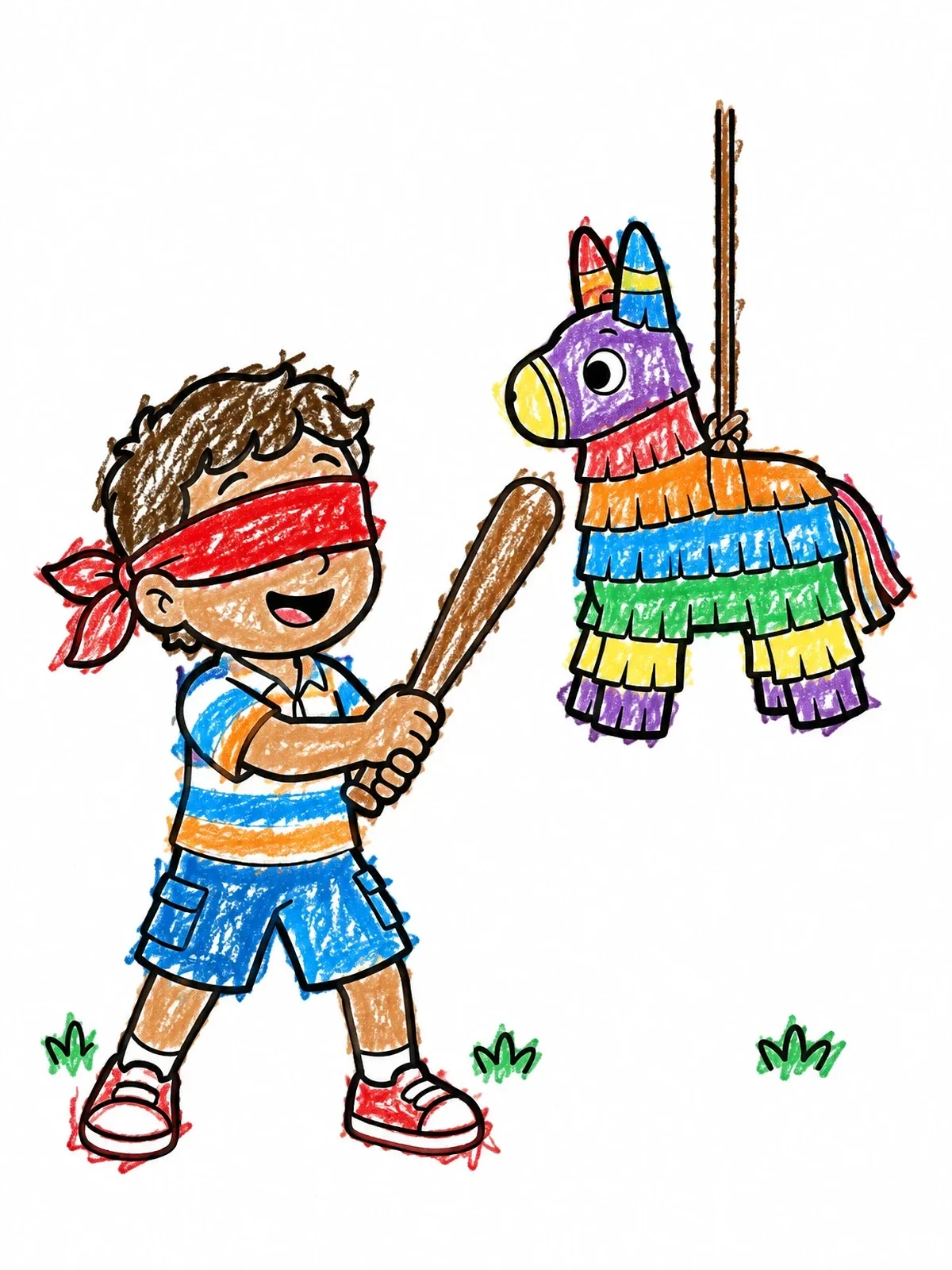 Colored example of the Child Playing With Donkey Pinata coloring page
