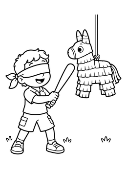 Free printable Child Playing With Donkey Pinata coloring page