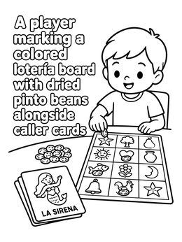 Free printable Child Playing Mexican Lotería Game coloring page
