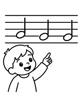 Free printable Child Pointing At Musical Notes coloring page