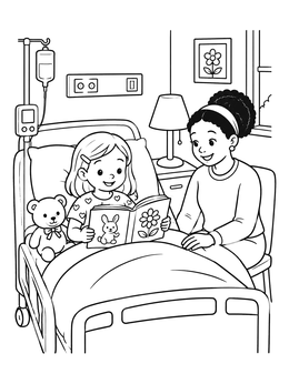 Free printable Child Reading In Hospital Bed coloring page
