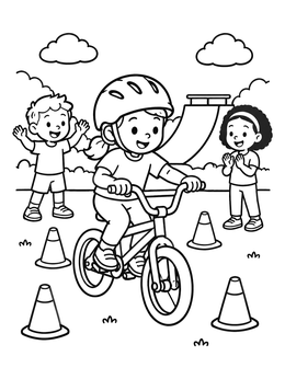 Free printable Child Riding Bmx Around Cones coloring page