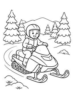 Free printable Child Riding A Snowmobile In Winter coloring page