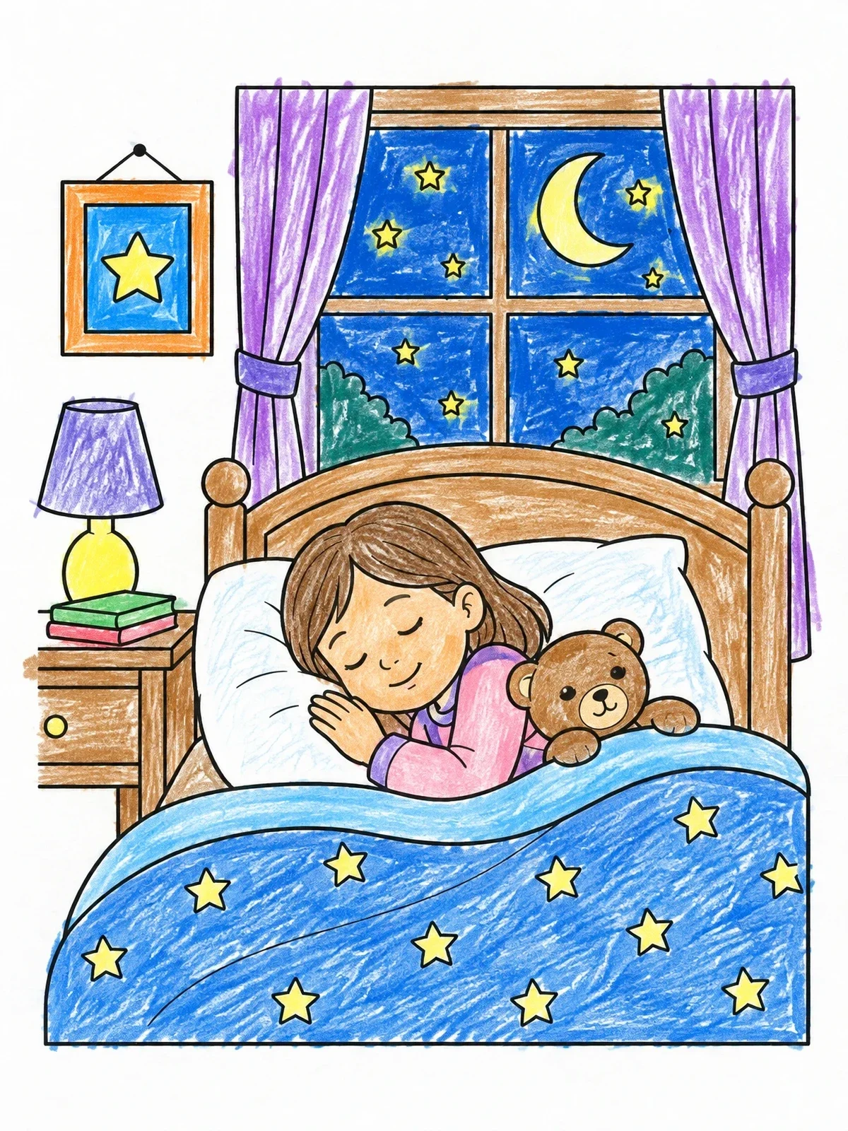 Colored example of the Child Sleeping Peacefully In Bed coloring page