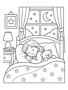 Free printable Child Sleeping Peacefully In Bed coloring page