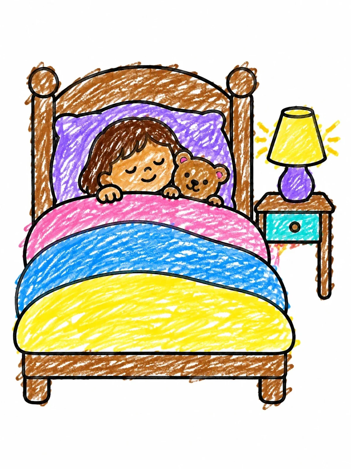 Colored example of the Child Sleeping Tucked In Bed coloring page
