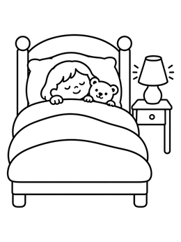 Free printable Child Sleeping Tucked In Bed coloring page