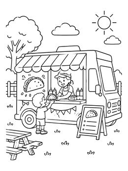 Free printable Child At A Taco Food Truck coloring page