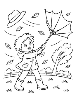 Free printable Child With Inside Out Umbrella In Wind coloring page