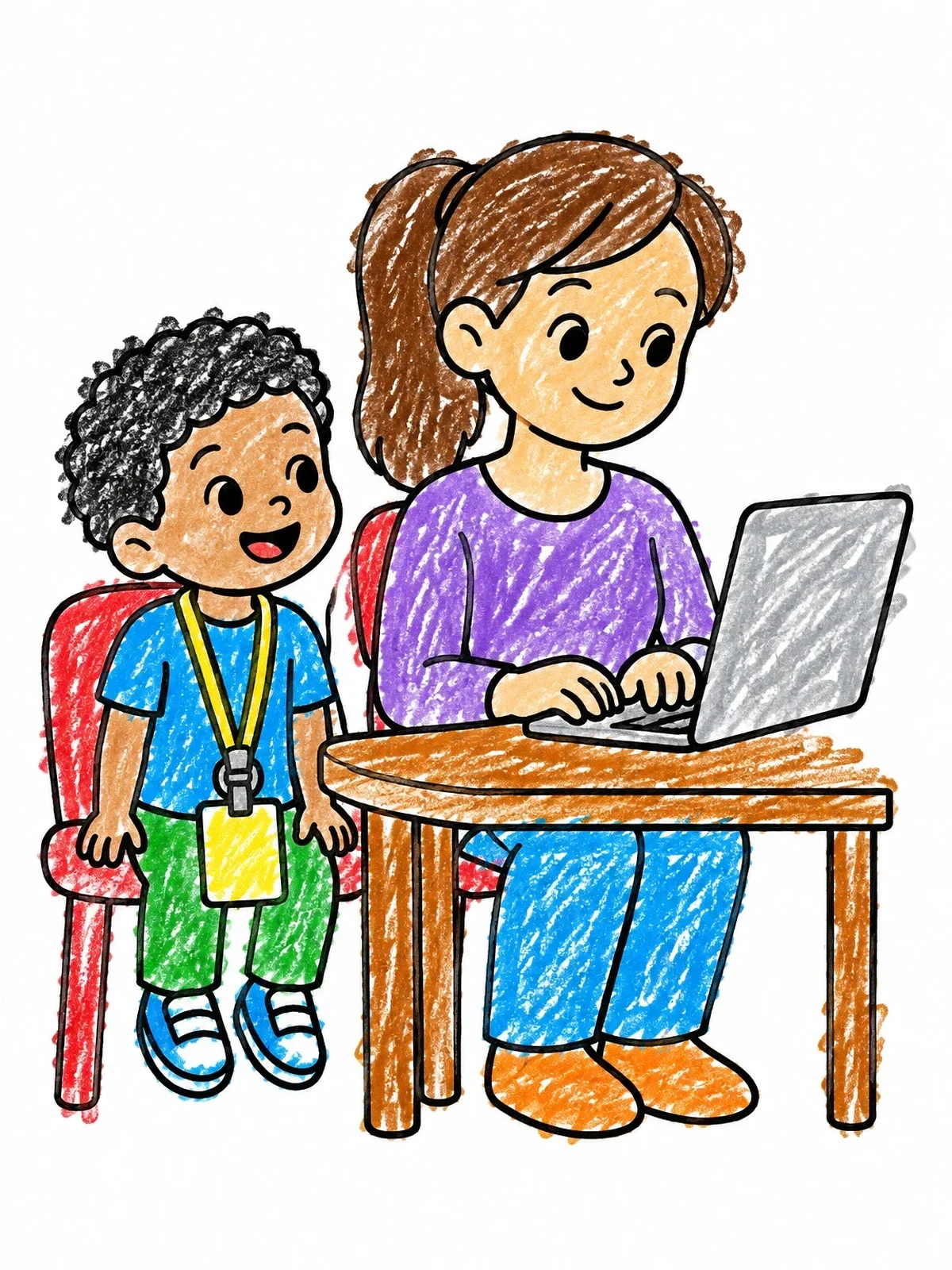 Colored example of the Child Visiting Parent At Work coloring page