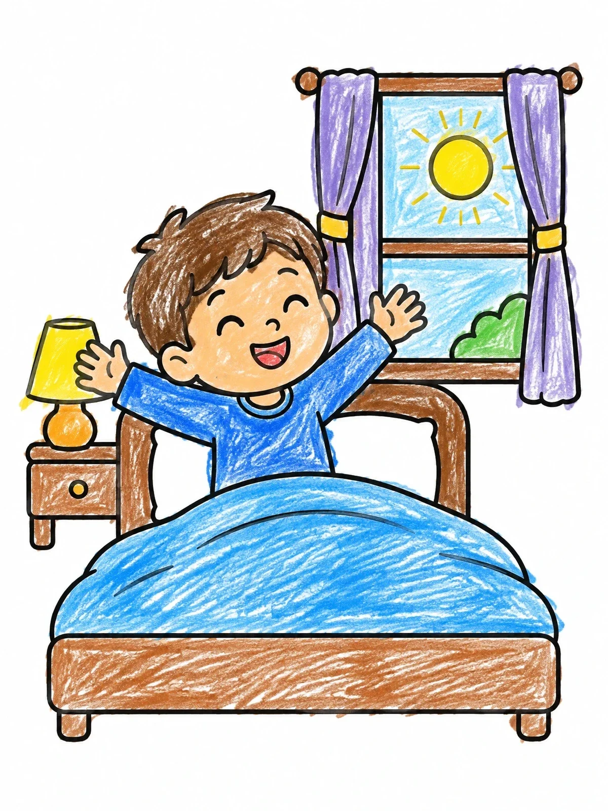 Colored example of the Child Waking Up In Bed coloring page
