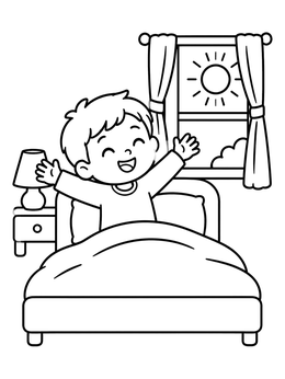 Free printable Child Waking Up In Bed coloring page