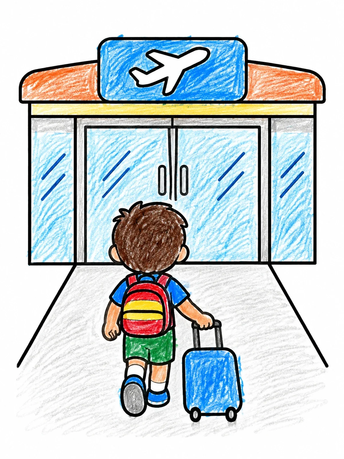 Colored example of the Child Walking Into Airport Terminal coloring page