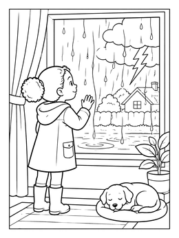 Free printable Child Watching Thunderstorm From Window coloring page